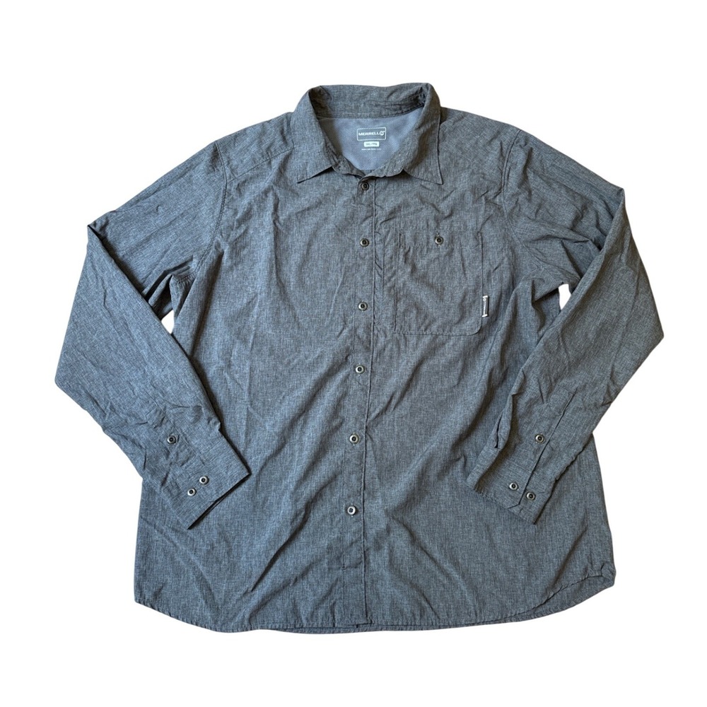 Merrell Button‎ Down Shirt Mens Gray Long Sleeve Hiking Outdoor SIZE XXL